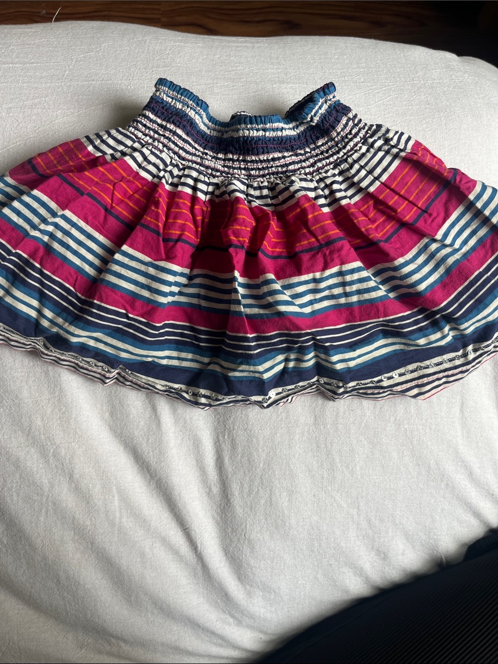 Place Pink, Navy & White Striped Smocked Waist Skater Skirt